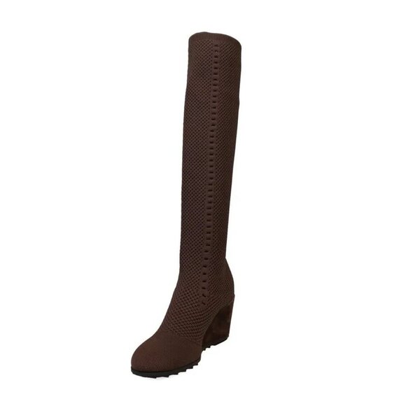 EILEEN FISHER Kasana Tall Wedge Stretch Knit Socks BOOTS 8.5 Chocolate Brown NEW - Picture 6 of 15